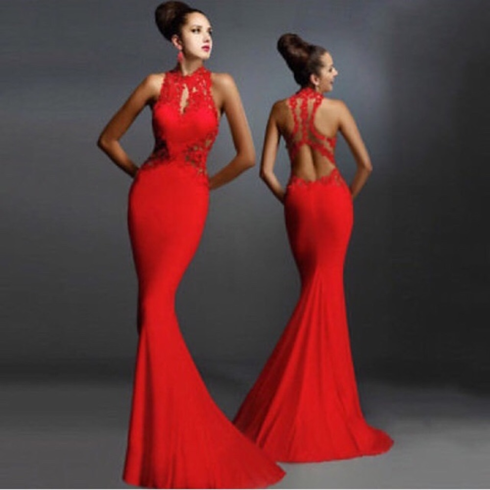 Brand New Never Worn! Elegant & Sexy Red Lace Gown